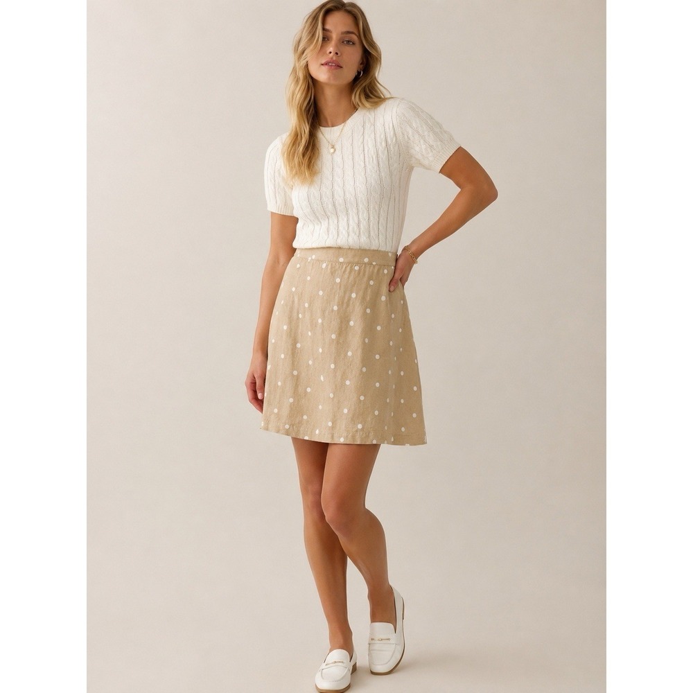 Old Navy Linen Blend Polka Dot Skirt Women's M Beige Cottage Coastal Boho